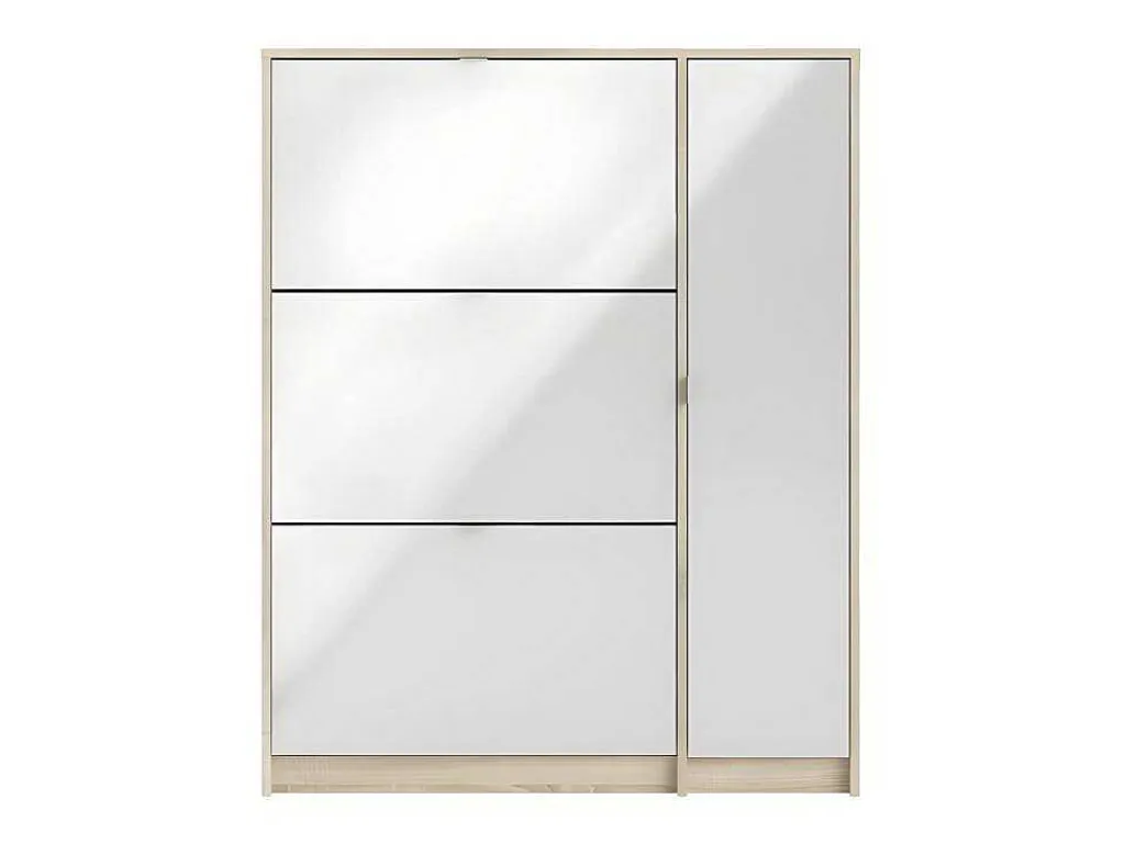 Shane Schoenenkast 3 Klapdeuren 2R, 1 Deur Eikenstructuur Decor, Wit Hoogglans.-Vente-unique Sale