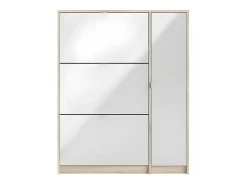 Shane Schoenenkast 3 Klapdeuren 2R, 1 Deur Eikenstructuur Decor, Wit Hoogglans.-Vente-unique Sale