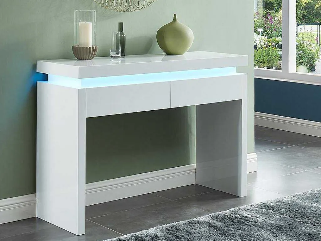 Sidetable Emerson - Met Led-Verlichting - 2 Lades - Wit Gelakt Mdf-Vente-unique Outlet