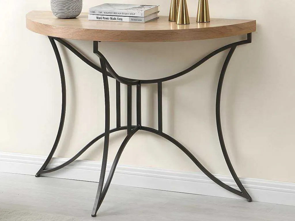 Sidetable In Mdf En Metaal - Houtlook En Zwart - Lolana-Vente-unique New