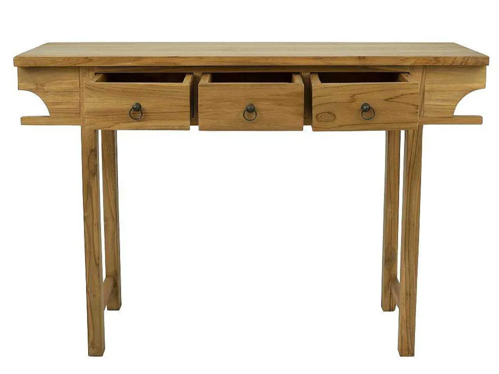 Sidetable Met 3 Lades In Teak - Kleur: Houtlook - Wekea-Vente-unique Discount