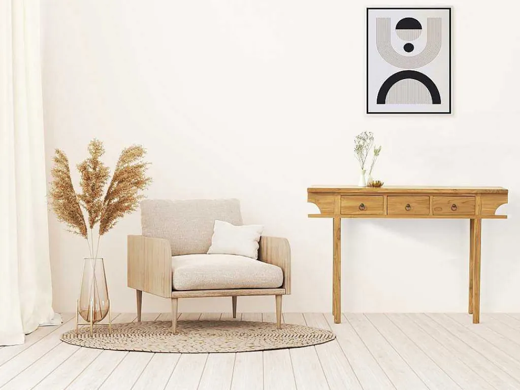 Sidetable Met 3 Lades In Teak - Kleur: Houtlook - Wekea-Vente-unique Discount