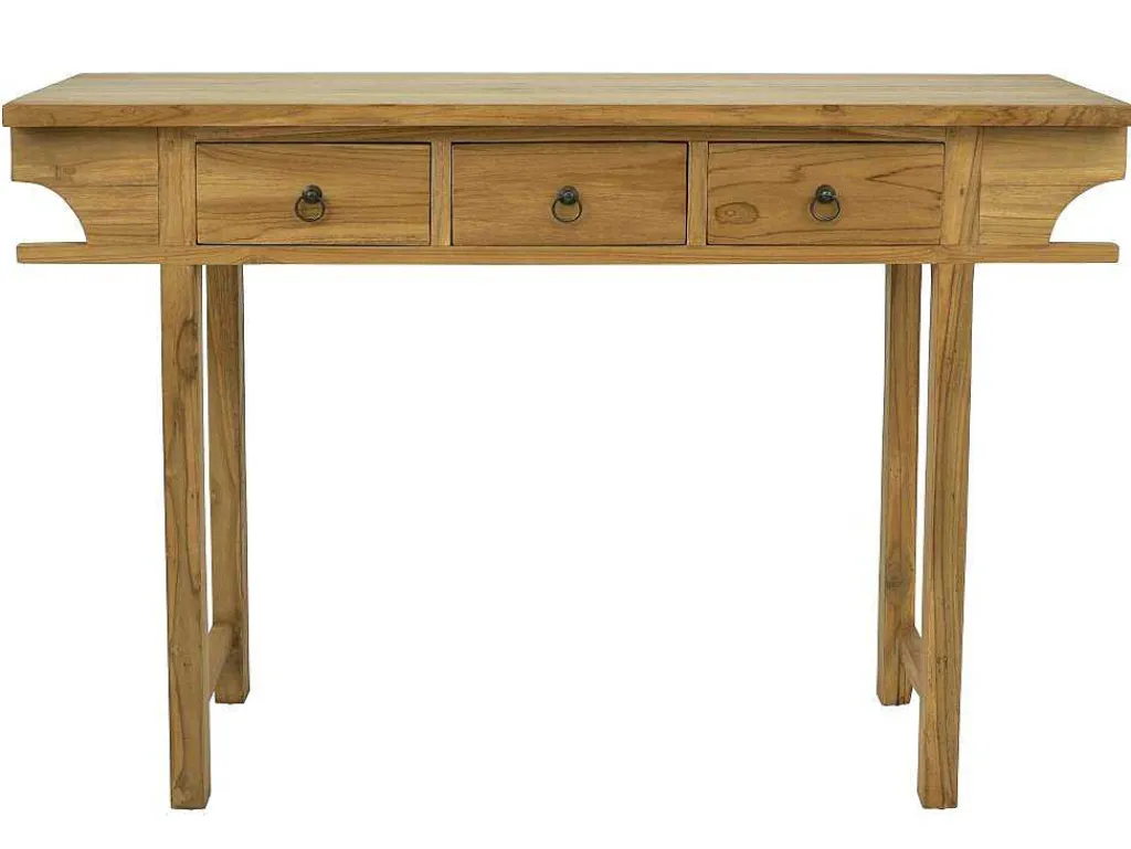 Sidetable Met 3 Lades In Teak - Kleur: Houtlook - Wekea-Vente-unique Discount