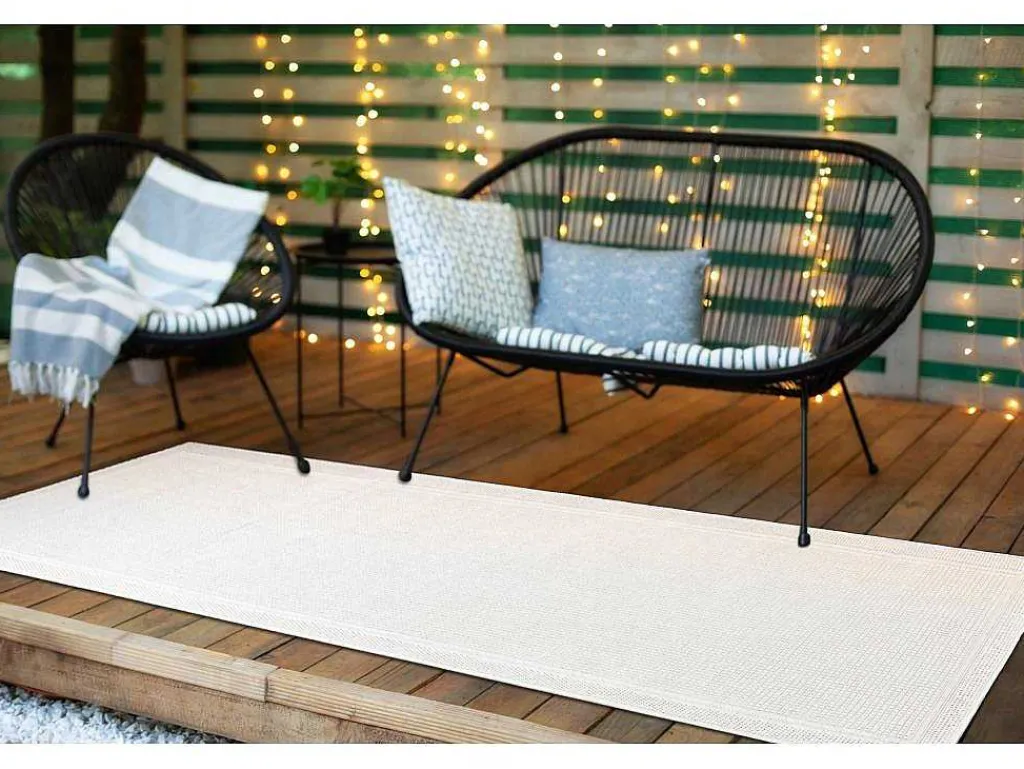 Sisal Tapijt, Loper Timo 5979 Buitenshuis Kader Wit 70X200 Cm-RugsX New