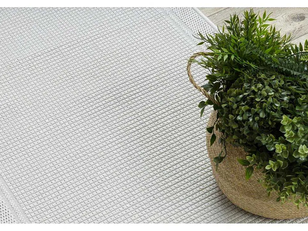 Sisal Tapijt, Loper Timo 5979 Buitenshuis Kader Wit 70X250 Cm-RugsX Outlet