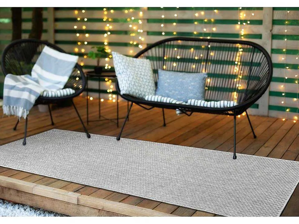 Sisal Tapijt, Loper Timo 6272 Buitenshuis Grijskleuring 70X300 Cm-RugsX New