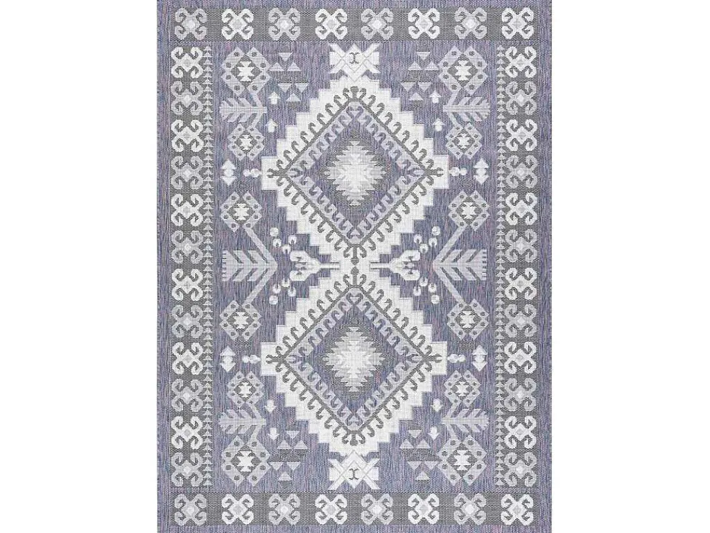 Sisal Tapijt Sion Azteeks 3007 Plat Te Weven Blauw / Roze / Ecru 140X190 Cm-RugsX Outlet
