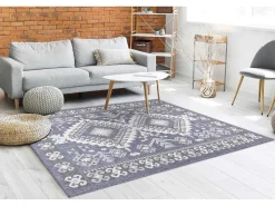 Sisal Tapijt Sion Azteeks 3007 Plat Te Weven Blauw / Roze / Ecru 140X190 Cm-RugsX Outlet