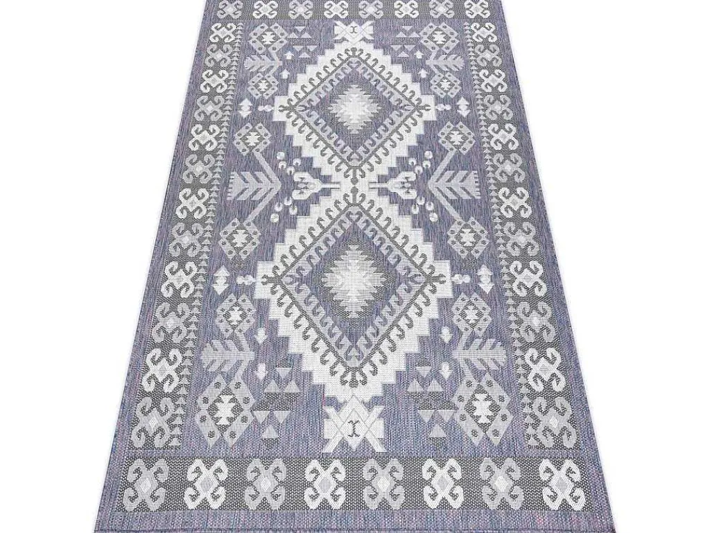 Sisal Tapijt Sion Azteeks 3007 Plat Te Weven Blauw / Roze / Ecru 140X190 Cm-RugsX Outlet
