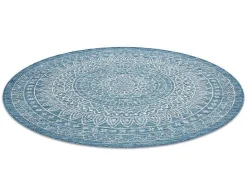 Sisal Tapijt Sisal Loft 21207 Rosette Rond Boho Ivoor/Zilver/Blauw Cercle 120 Cm-RugsX New