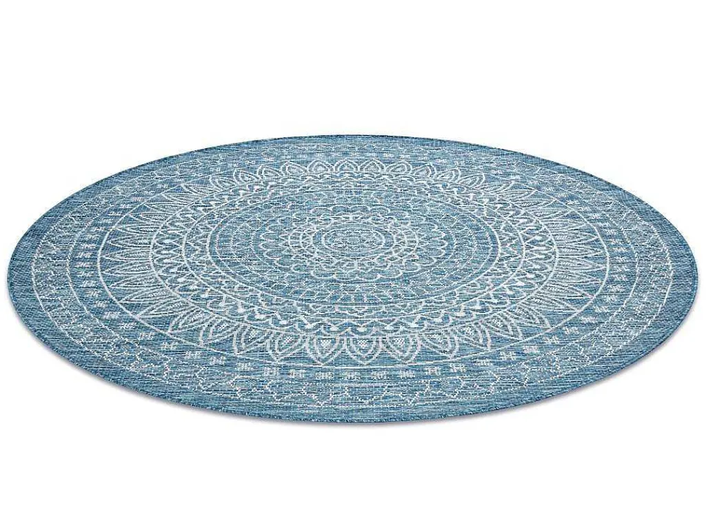 Sisal Tapijt Sisal Loft 21207 Rosette Rond Boho Ivoor/Zilver/Blauw Cercle 120 Cm-RugsX New