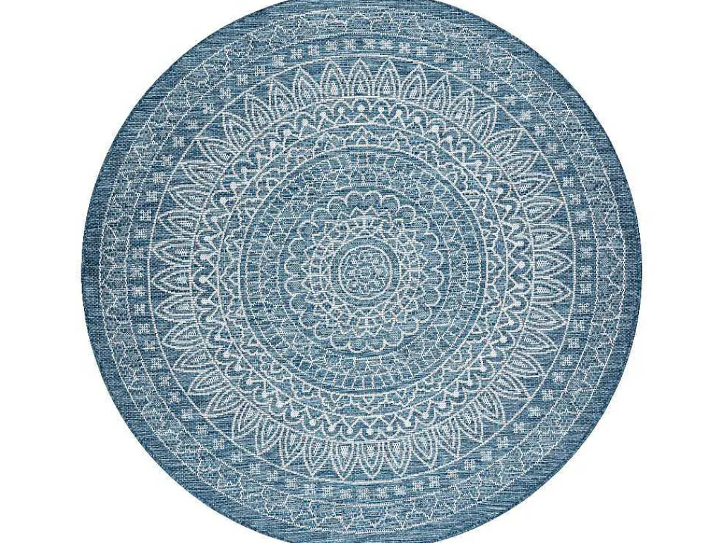 Sisal Tapijt Sisal Loft 21207 Rosette Rond Boho Ivoor/Zilver/Blauw Cercle 120 Cm-RugsX New