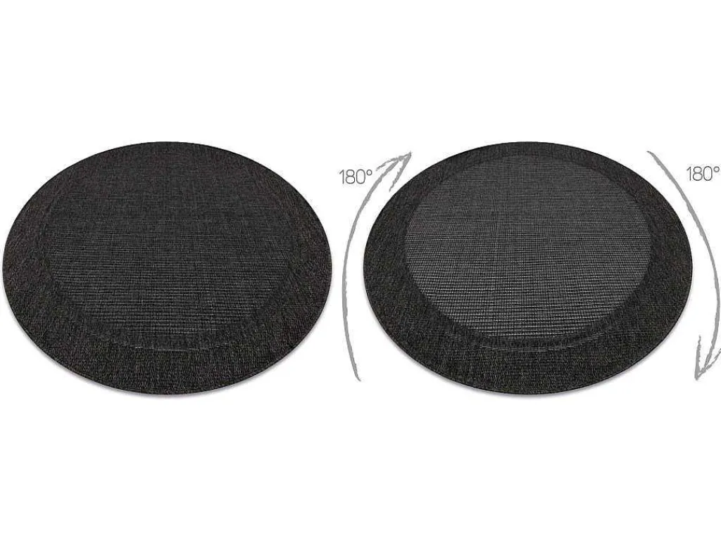 Sisal Tapijt Timo 5000 Cirkel Buitenshuis Kader Zwart Cercle 120 Cm-RugsX New