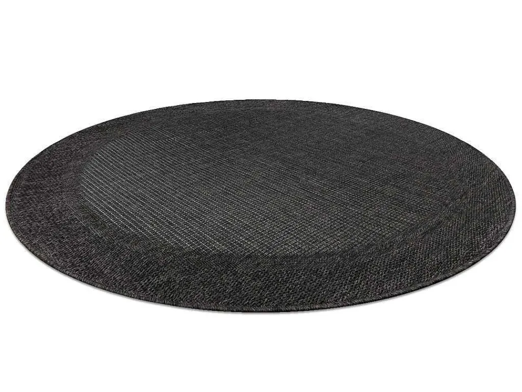 Sisal Tapijt Timo 5000 Cirkel Buitenshuis Kader Zwart Cercle 120 Cm-RugsX New