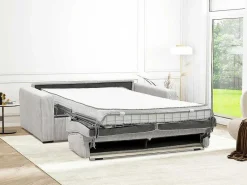 Slaapbank 4 Zitplaatsen Met Stoffen Bekleding In Cremewit Snel Ombouwbaar Matrasbreedte: 160 Cm Matrasdikte: 18 Cm Mondovi-Vente-unique