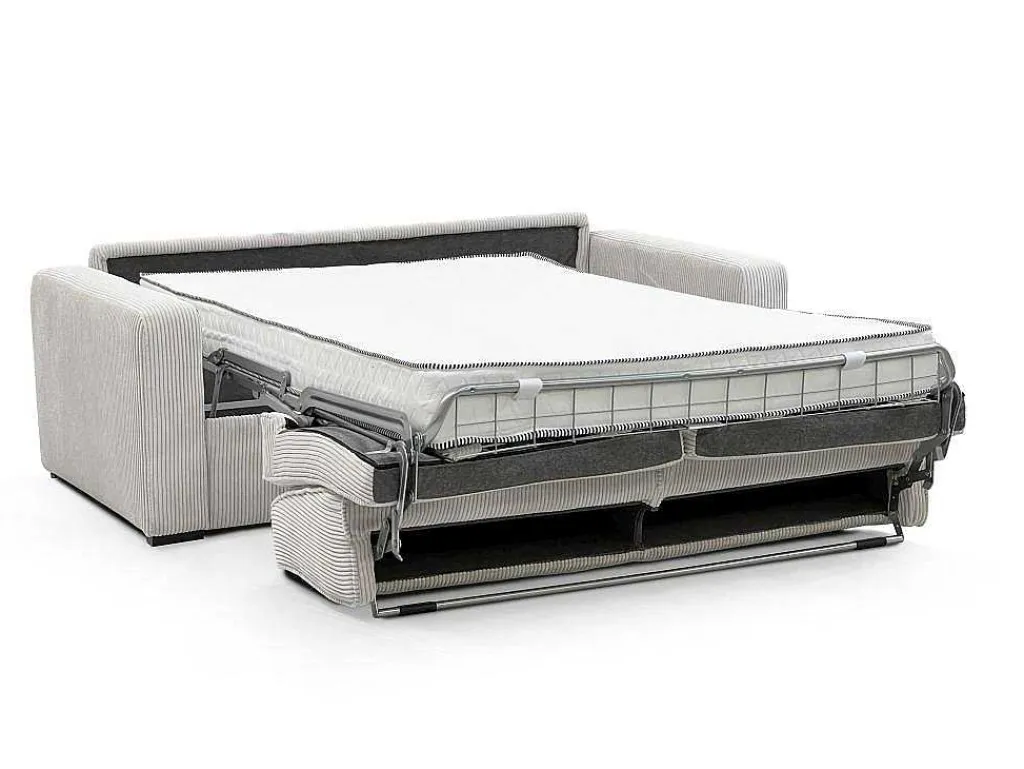 Slaapbank 4 Zitplaatsen Met Stoffen Bekleding In Cremewit Snel Ombouwbaar Matrasbreedte: 160 Cm Matrasdikte: 18 Cm Mondovi-Vente-unique