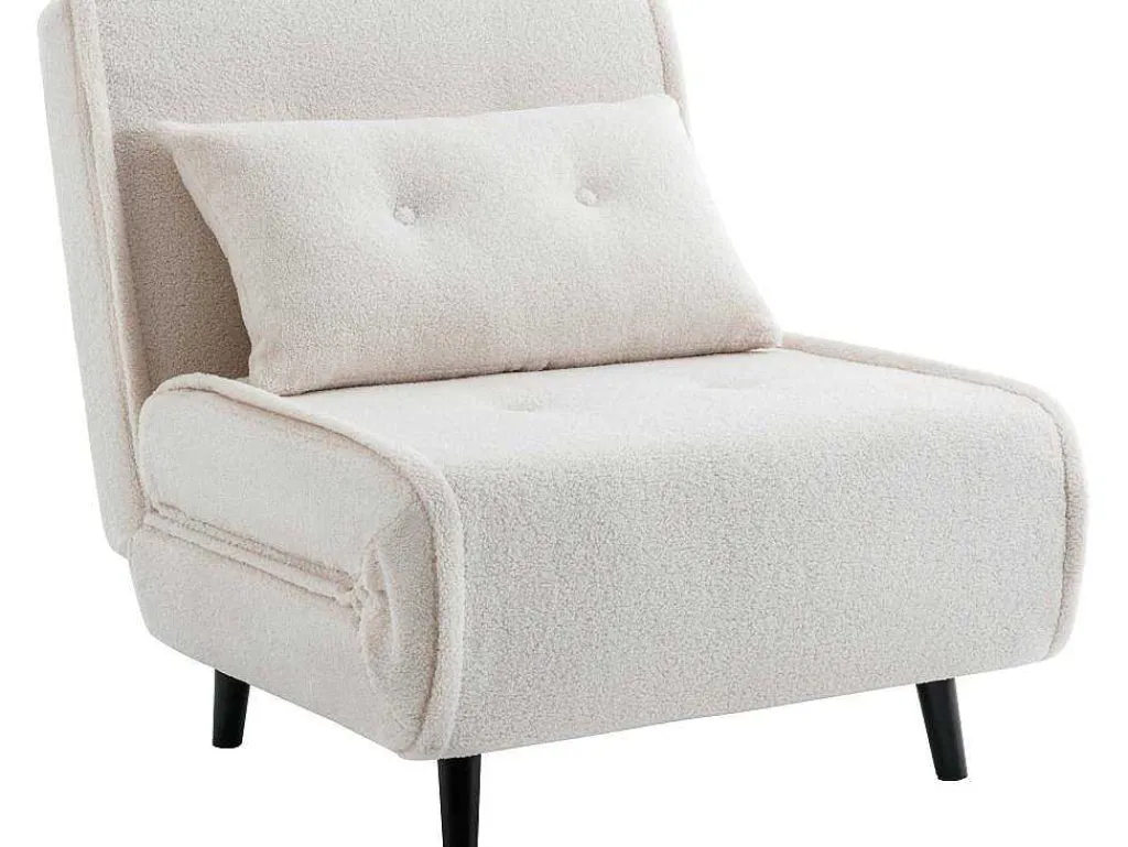 Slaapfauteuil Van Ivoorwitte Bouclestof Uribia-Vente-unique Online
