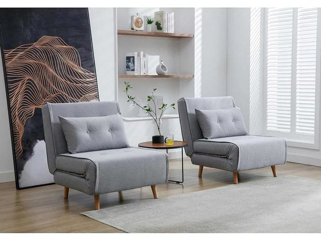 Slaapfauteuil Van Lichtgrijze Stof Uribia-Vente-unique New