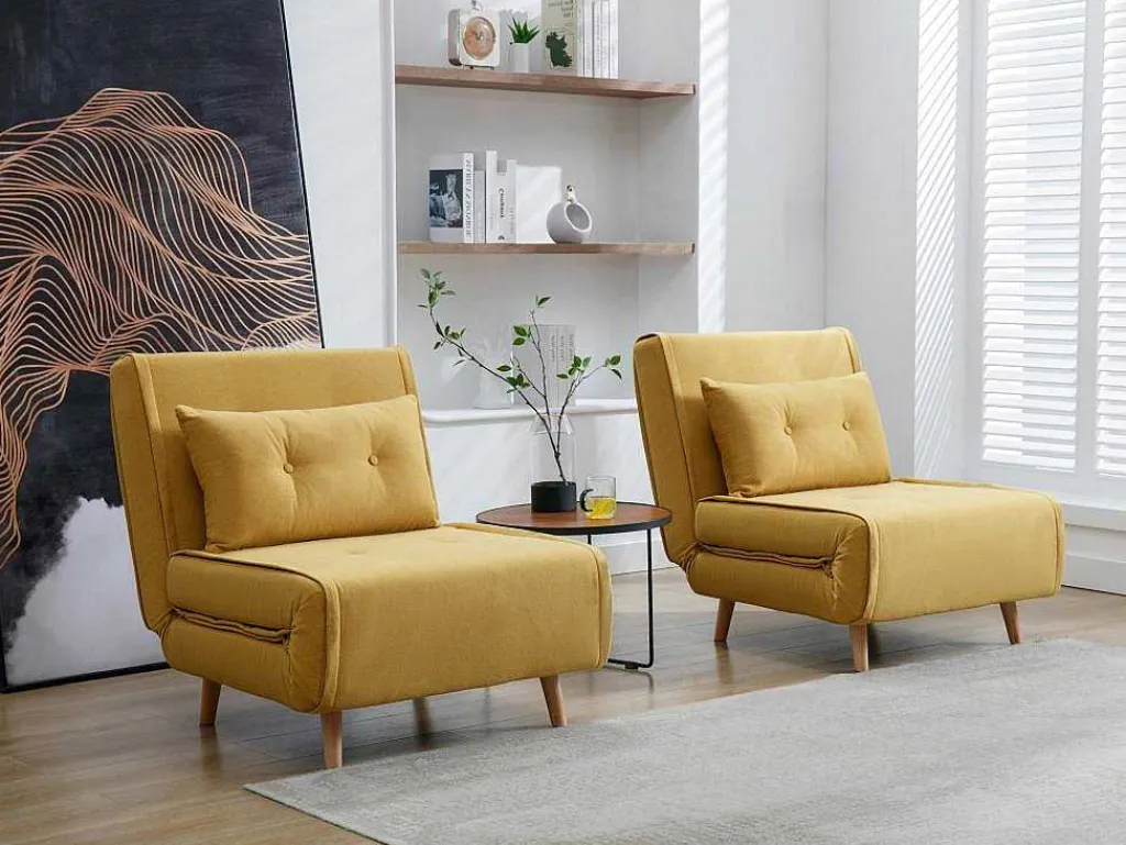 Slaapfauteuil Van Mosterdgele Stof Uribia-Vente-unique