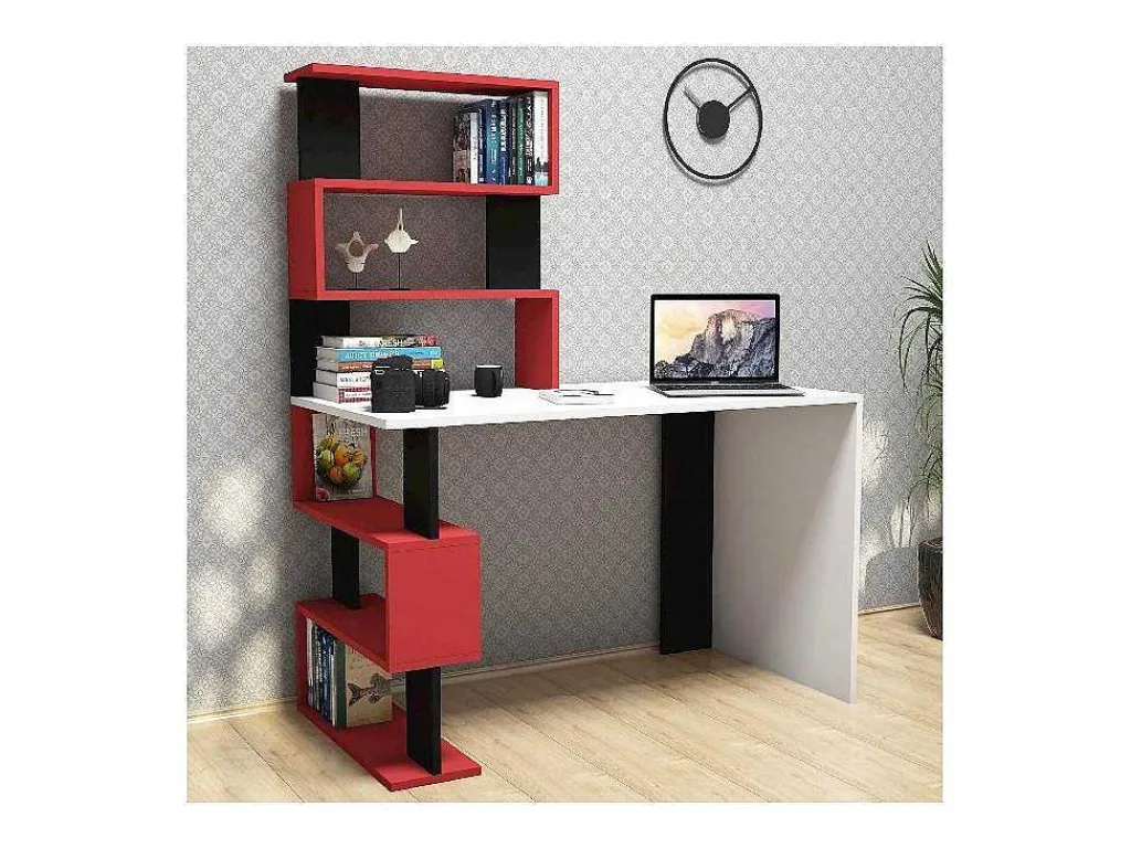 Snap Bureau, Wit, Rood, Zwart, 120X60X148,2 Cm,-EPIKASA Discount