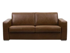Snel Omgebouwde Slaapbank Met 3 Zitplaatsen In 100% Vintage Karamel Buffelleer En Een Matras Van 18 Cm Delectea Ii-LINEA SOFA New