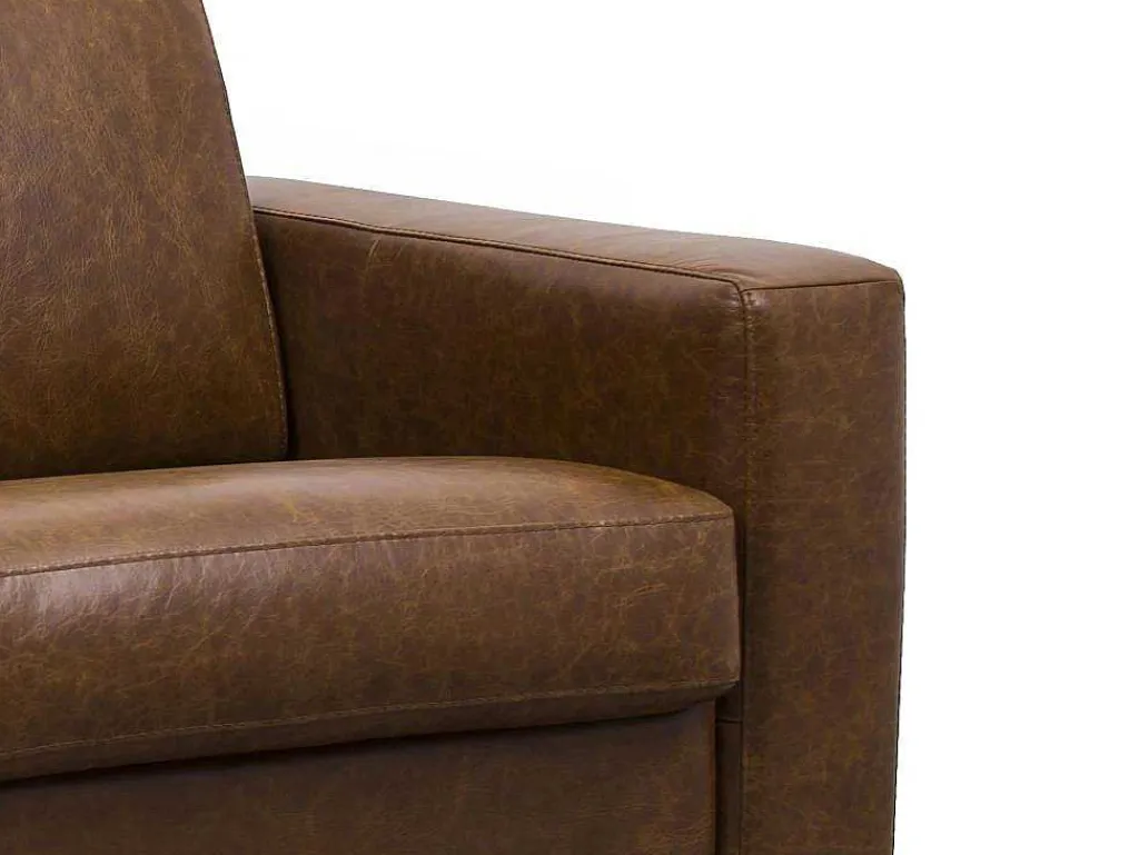 Snel Omgebouwde Slaapbank Met 3 Zitplaatsen In 100% Vintage Karamel Buffelleer En Een Matras Van 18 Cm Delectea Ii-LINEA SOFA New