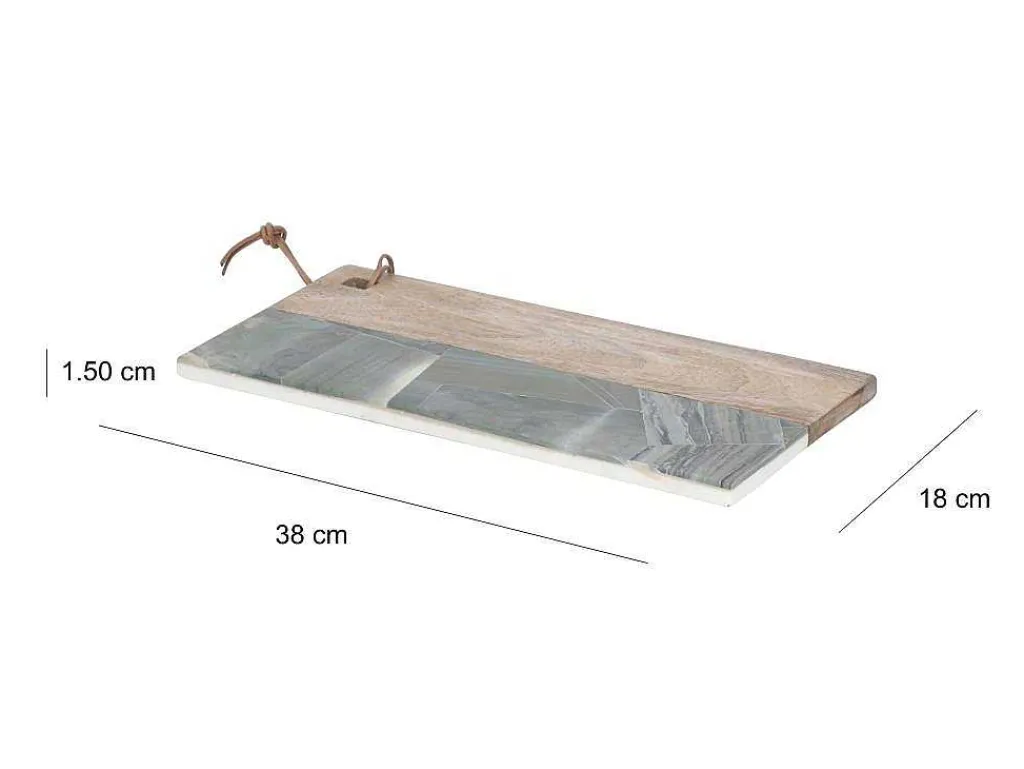 Snijplank Van 2 Materialen - Steen En Mangohout - L38 X D18 - Groen En Naturel - Utena-OZAIA