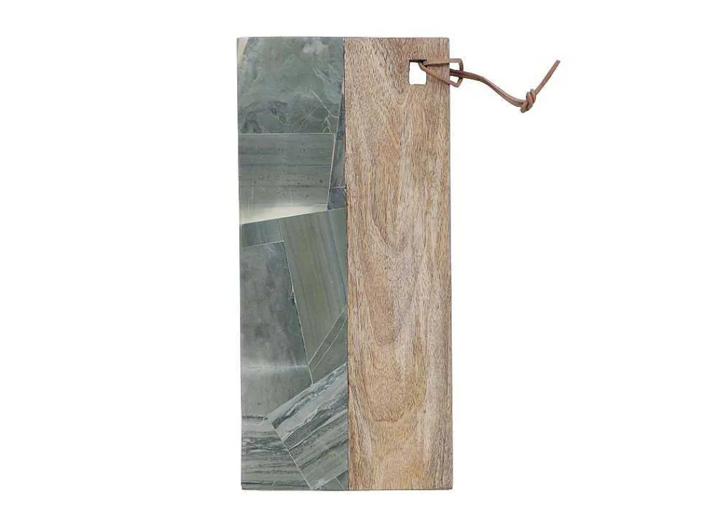 Snijplank Van 2 Materialen - Steen En Mangohout - L38 X D18 - Groen En Naturel - Utena-OZAIA