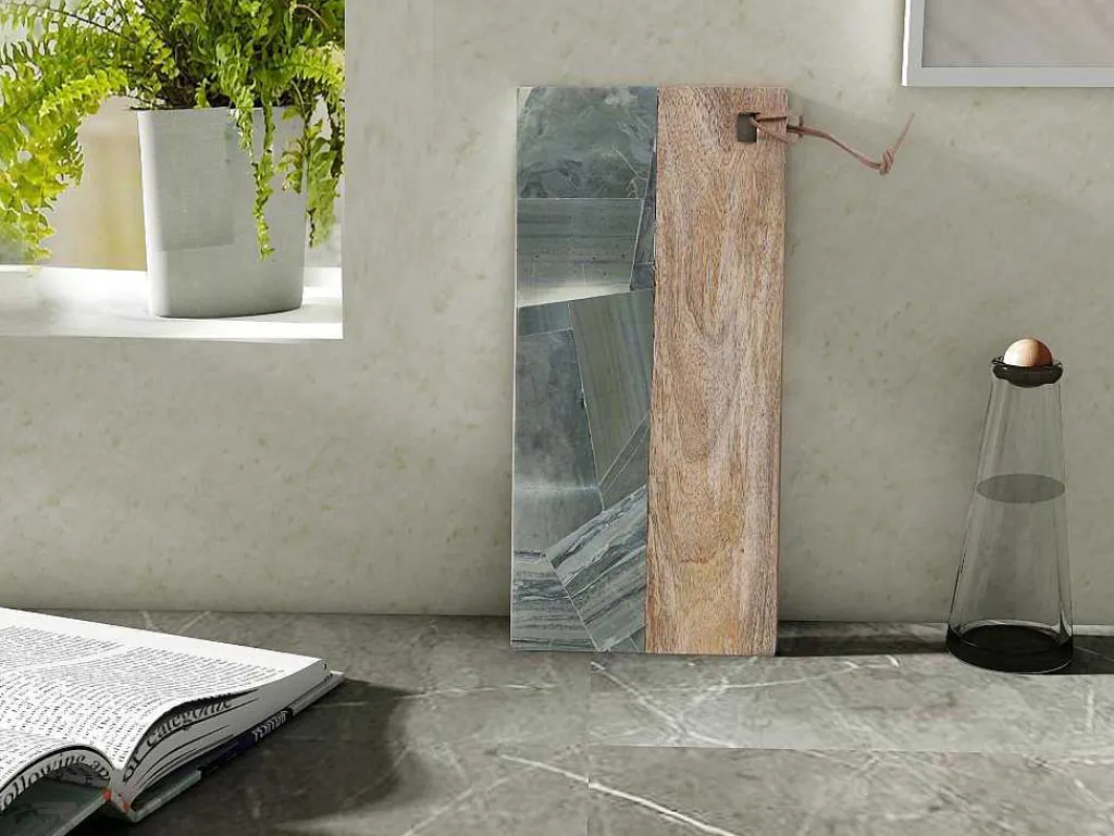 Snijplank Van 2 Materialen - Steen En Mangohout - L38 X D18 - Groen En Naturel - Utena-OZAIA