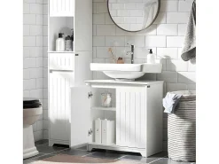 Badkamer Onder Aanrecht, Onder Aanrecht, Onder Wastafel, Aanrecht, Gootsteen Afdekking Met 2 Deuren, 60X30X60 Cm, Wit, Bzr108-Ii-W-Sobuy Hot