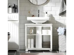 Badkamer Onder Aanrecht, Onder Aanrecht, Onder Wastafel, Aanrecht, Gootsteen Afdekking Met 2 Deuren, 60X30X60 Cm, Wit, Bzr108-Ii-W-Sobuy Hot