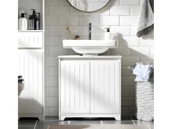 Badkamer Onder Aanrecht, Onder Aanrecht, Onder Wastafel, Aanrecht, Gootsteen Afdekking Met 2 Deuren, 60X30X60 Cm, Wit, Bzr108-Ii-W-Sobuy Hot