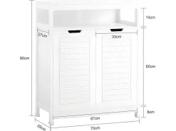 Badkamermeubel Toiletkast Ladekast Kastopbergmeubel Met 2 Deuren, Verstelbare Planken, 70X35X90 Cm, Bzr121-W-Sobuy Hot