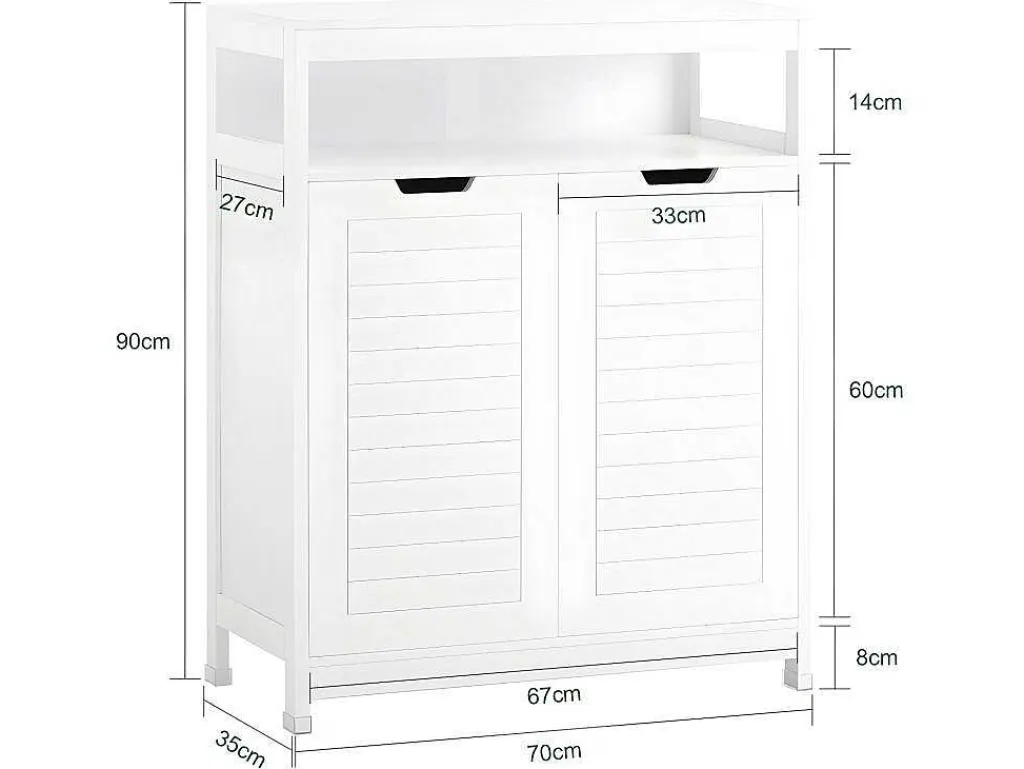 Badkamermeubel Toiletkast Ladekast Kastopbergmeubel Met 2 Deuren, Verstelbare Planken, 70X35X90 Cm, Bzr121-W-Sobuy Hot