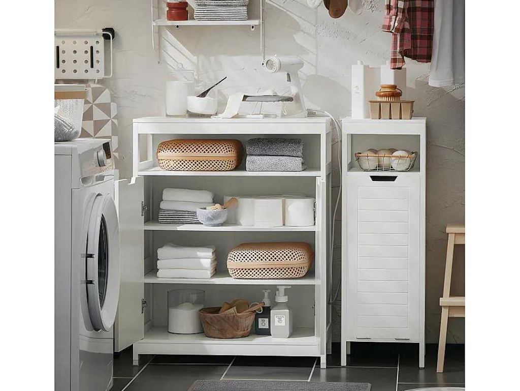 Badkamermeubel Toiletkast Ladekast Kastopbergmeubel Met 2 Deuren, Verstelbare Planken, 70X35X90 Cm, Bzr121-W-Sobuy Hot