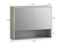 Badkamerwandkast Met Spiegel, Wandgemonteerd Wastafelmeubel, Opbergkast Met 2 Deuren, Open Vak En Verstelbare Planken, 60 X 20 X 49,5 Cm, Grijs, Bzr134-Ng-Sobuy New