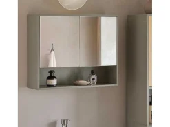 Badkamerwandkast Met Spiegel, Wandgemonteerd Wastafelmeubel, Opbergkast Met 2 Deuren, Open Vak En Verstelbare Planken, 60 X 20 X 49,5 Cm, Grijs, Bzr134-Ng-Sobuy New
