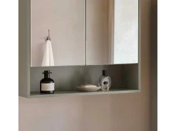 Badkamerwandkast Met Spiegel, Wandgemonteerd Wastafelmeubel, Opbergkast Met 2 Deuren, Open Vak En Verstelbare Planken, 60 X 20 X 49,5 Cm, Grijs, Bzr134-Ng-Sobuy New