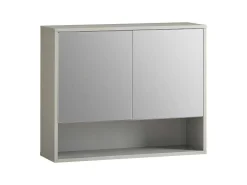 Badkamerwandkast Met Spiegel, Wandgemonteerd Wastafelmeubel, Opbergkast Met 2 Deuren, Open Vak En Verstelbare Planken, 60 X 20 X 49,5 Cm, Grijs, Bzr134-Ng-Sobuy New