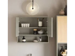 Badkamerwandkast Met Spiegel, Wandgemonteerd Wastafelmeubel, Opbergkast Met 2 Deuren, Open Vak En Verstelbare Planken, 60 X 20 X 49,5 Cm, Grijs, Bzr134-Ng-Sobuy New