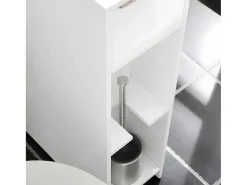 Compacte Toiletkast, Smal Badkameropbergmeubel Op Wielen, Toiletrolhouder Met 1 Kanteldeur, 2 Laden En 1 Open Achtercompartiment, Veelzijdige Opbergwagen, 60X20X75 Cm, Bzr111-W-Sobuy