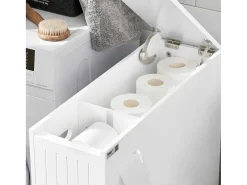 Compacte Toiletkast, Smal Badkameropbergmeubel Op Wielen, Toiletrolhouder Met 1 Kanteldeur, 2 Laden En 1 Open Achtercompartiment, Veelzijdige Opbergwagen, 60X20X75 Cm, Bzr111-W-Sobuy