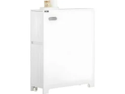 Compacte Toiletkast, Smal Badkameropbergmeubel Op Wielen, Toiletrolhouder Met 1 Kanteldeur, 2 Laden En 1 Open Achtercompartiment, Veelzijdige Opbergwagen, 60X20X75 Cm, Bzr111-W-Sobuy