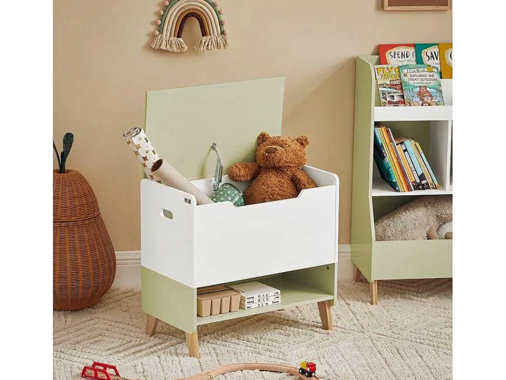 Houten Kinderspeelgoedkist, Speelgoedkist Met Klapdeksel, Speelgoedorganizer Voor Kinderkamer Met 1 Open Vak 60 X 34 X 57 Cm, Kmb91-Gr-Sobuy New