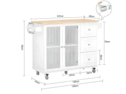 Keukentrolley Op Wielen Keukeneiland Serveerwagen Buffetkast Keukenkast Met 3 Laden, 2 Deuren, Kruidenrek En Handdoekenrek, 128X46X92 Cm, Fkw120-Wn-Sobuy Online