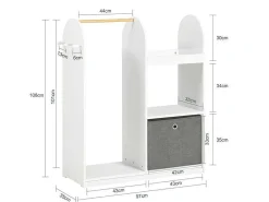 Kmb40-W Kinderkledingkast, Kinderslaapkamer Kledingrek, Kinderkledingrek, Kledingroedes, Kapstok, Kledingkasten Met 3 Planken, 1 Mand En 3 Haken-Sobuy Outlet