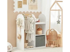 Kmb40-W Kinderkledingkast, Kinderslaapkamer Kledingrek, Kinderkledingrek, Kledingroedes, Kapstok, Kledingkasten Met 3 Planken, 1 Mand En 3 Haken-Sobuy Outlet