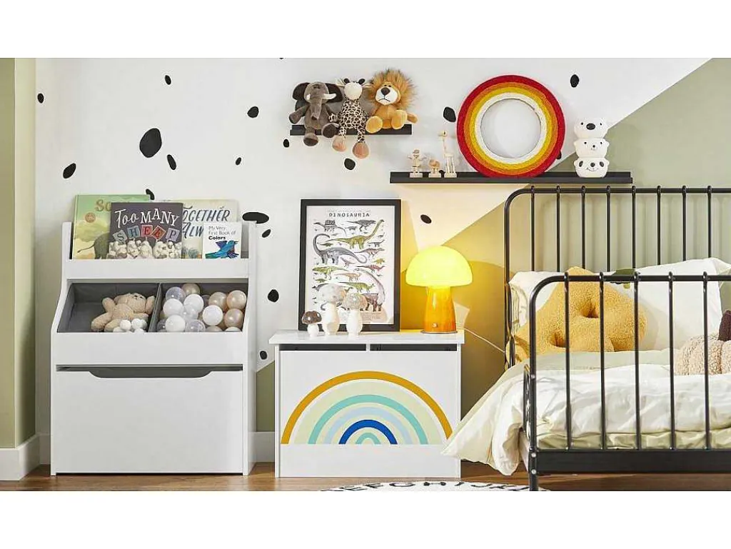 Kmb70-W Speelgoedkist Voor Kinderen, Speelgoed Opbergdoos, Opbergkist Met Scharnierend Deksel, Regenboogdesign, Kinderboekenplank-Sobuy Hot