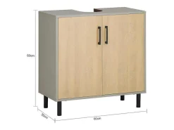 Ondergootsteen, Ondergootsteen, Badkamermeubel Met 2 Deuren En 2 Planken, Badkameropbergkast, L60 X D30 X H60 Cm, Grijs En Hout, Bzr133-Ng-Sobuy Best