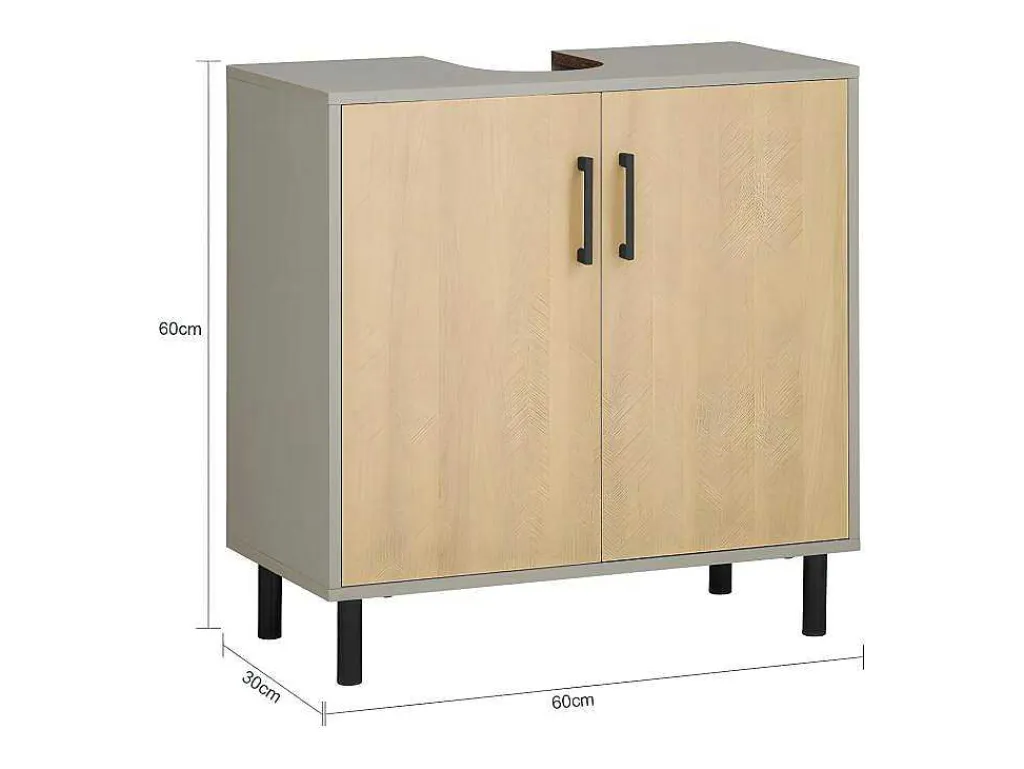 Ondergootsteen, Ondergootsteen, Badkamermeubel Met 2 Deuren En 2 Planken, Badkameropbergkast, L60 X D30 X H60 Cm, Grijs En Hout, Bzr133-Ng-Sobuy Best